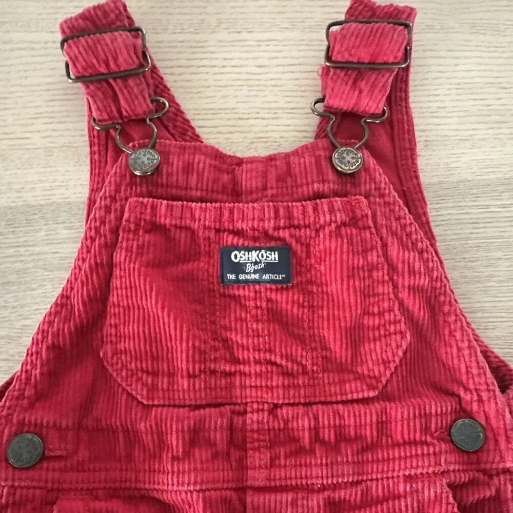 OshKosh B'gosh 3T Red Corduroy Overalls One-Piece Adjustable Straps Pockets